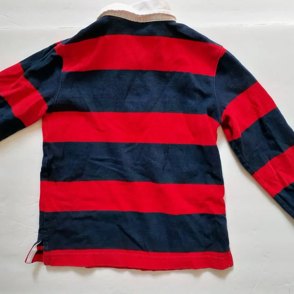 Old Navy Boys Shirt Polo Red Blue Stripe Long Sleeve Rugby XS 5